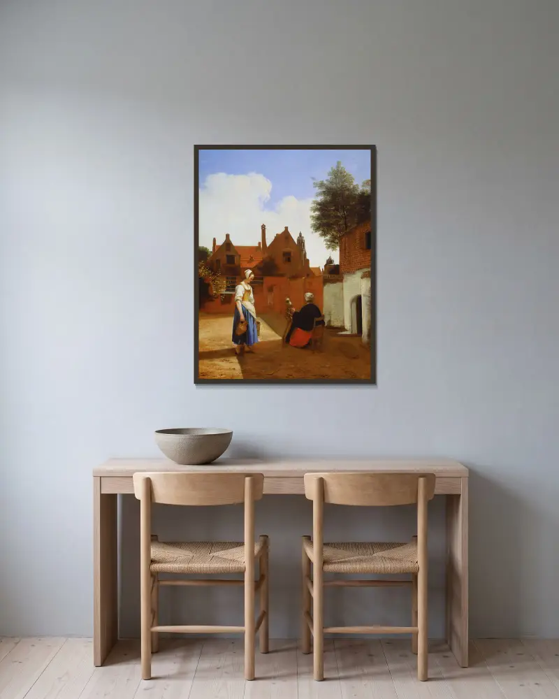Courtyard in Delft at Evening- a Woman Spinning av Pieter De Hooch inramad på en vägg