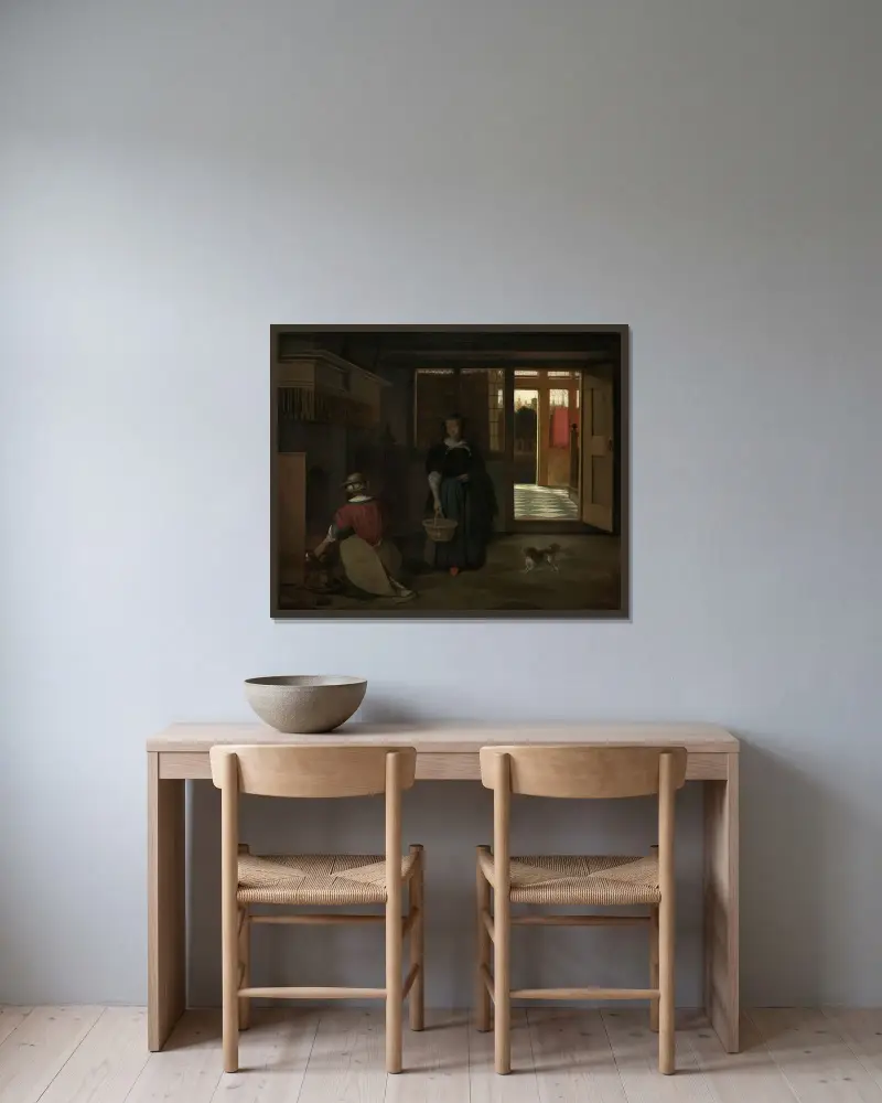 Interieur eines holländischen Hauses von Pieter De Hooch gerahmt an einer Wand