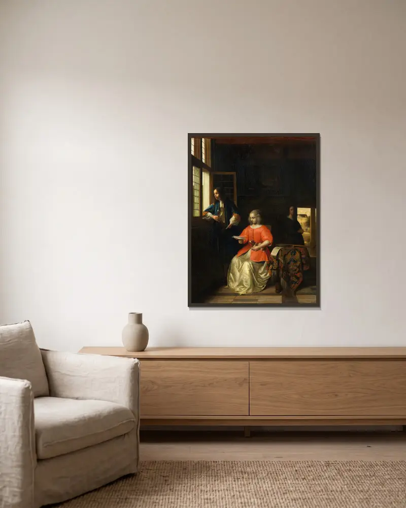 Interior with a Young Lady Reading a Letter av Pieter De Hooch inramad på en vägg