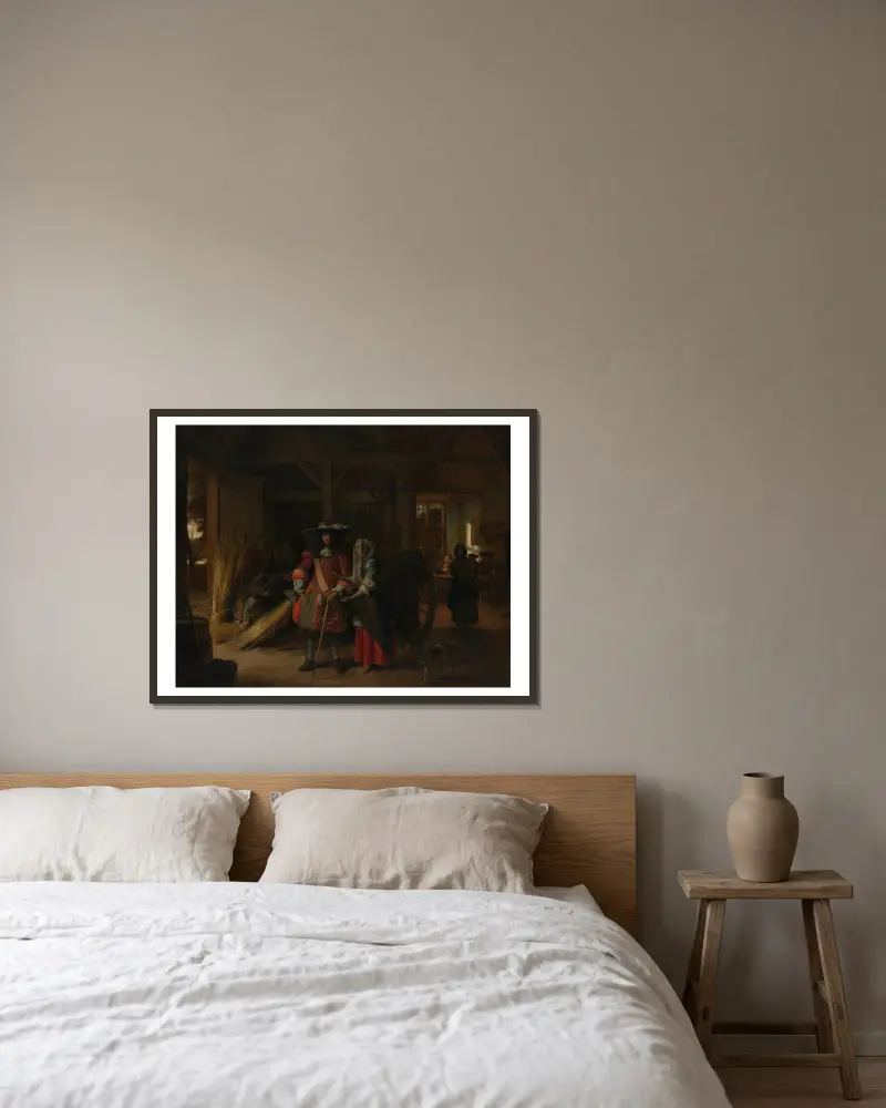 Placení hostinské, Pieter De Hooch v rámu na stěně