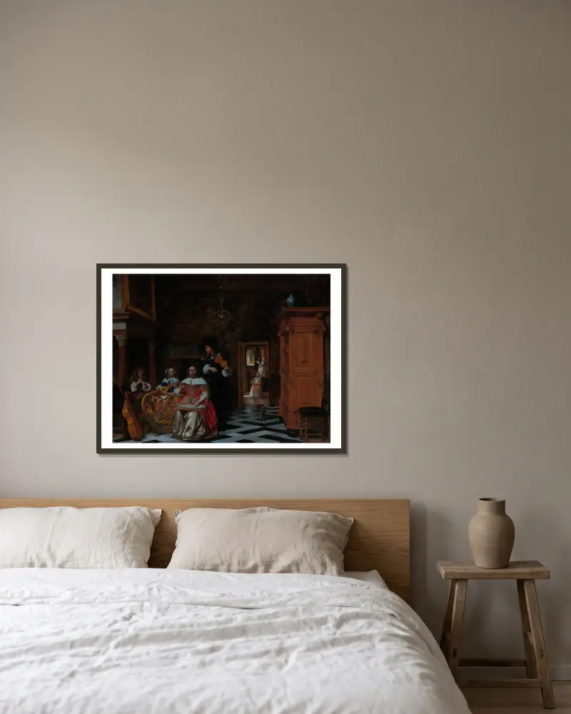 Portrait of a Family Playing Music av Pieter De Hooch inramad på en vägg