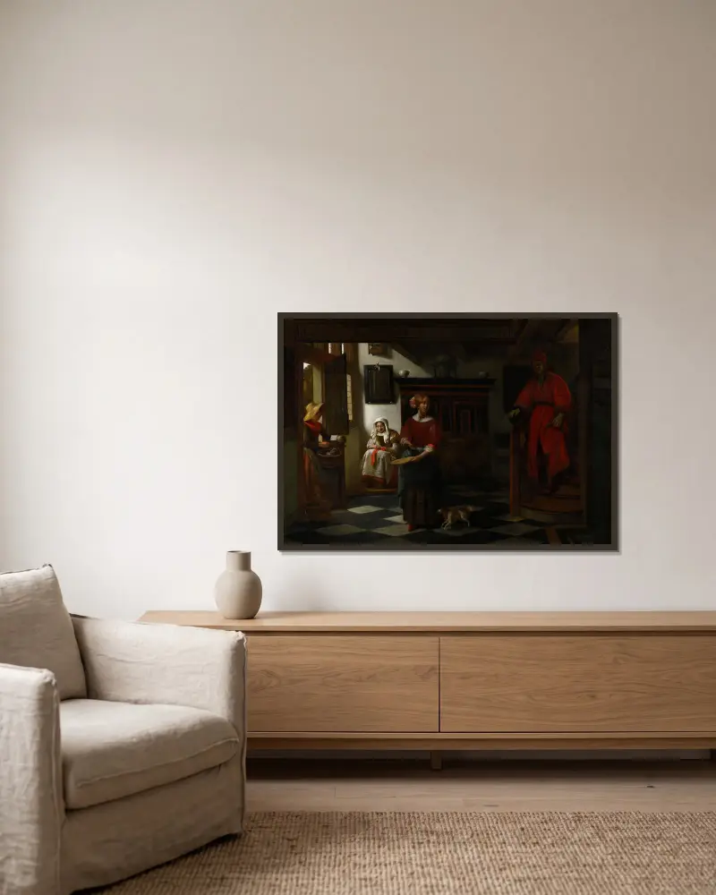 Der Spargelverkäufer von Pieter De Hooch gerahmt an einer Wand