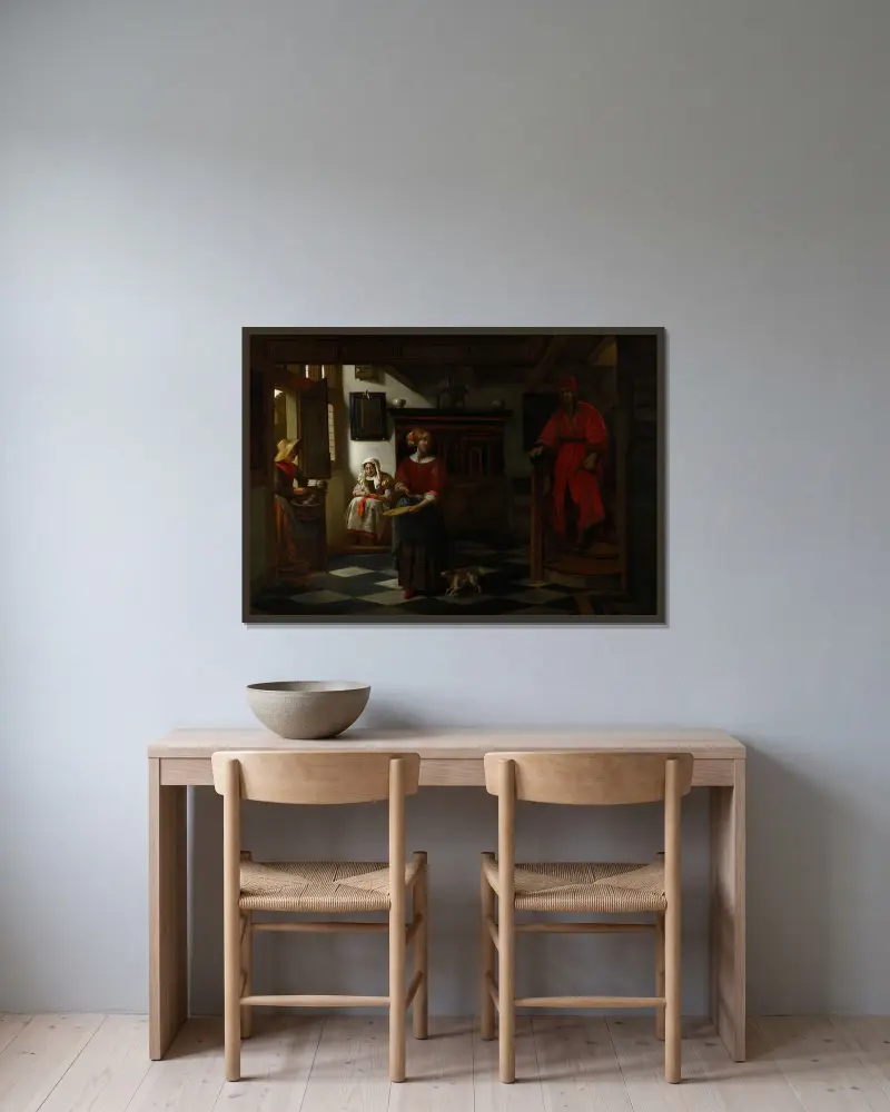 Der Spargelverkäufer von Pieter De Hooch gerahmt an einer Wand