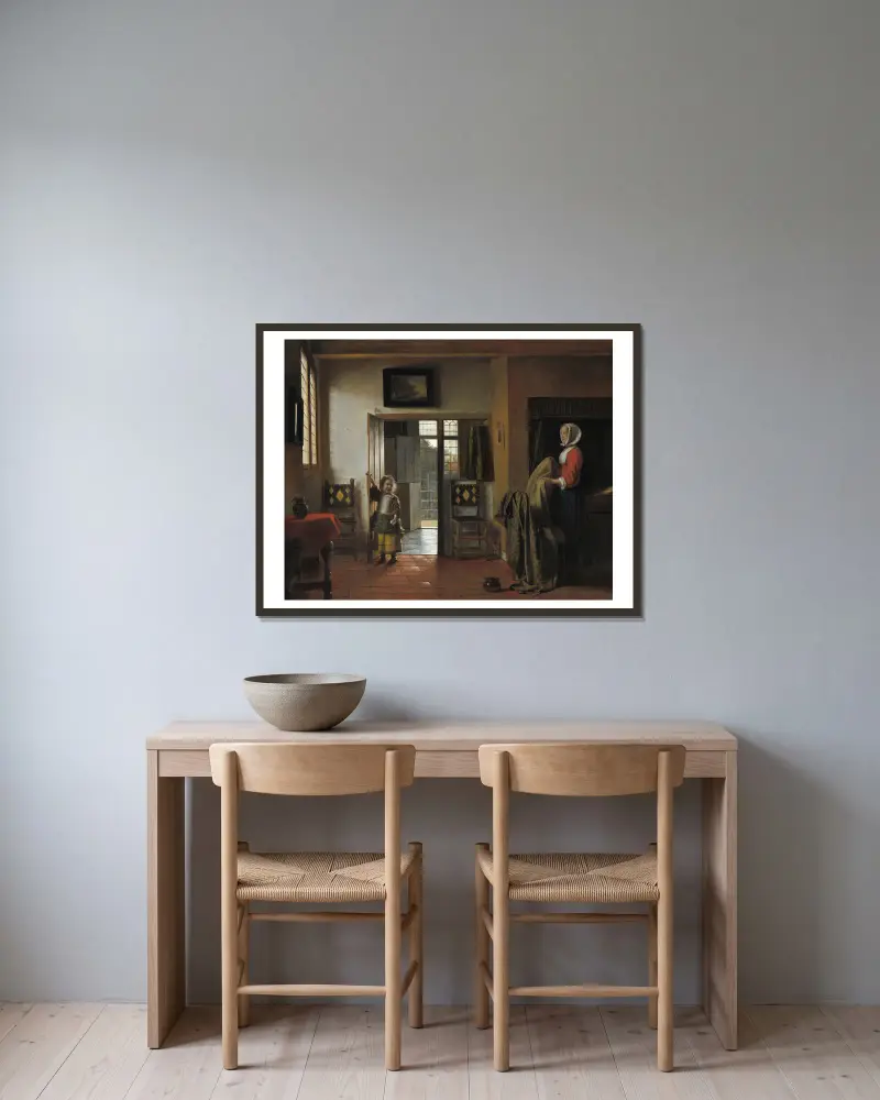 Das Schlafzimmer von Pieter De Hooch gerahmt an einer Wand