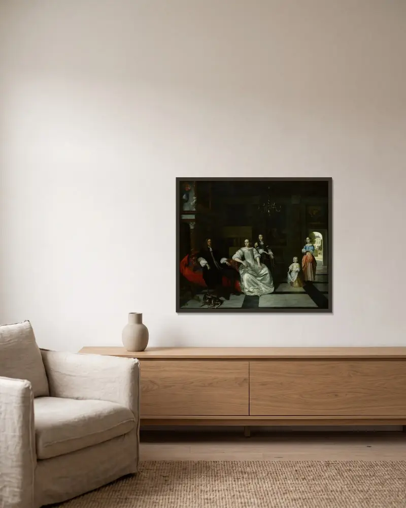 Die Familie Jacott-Hoppesack von Pieter De Hooch gerahmt an einer Wand