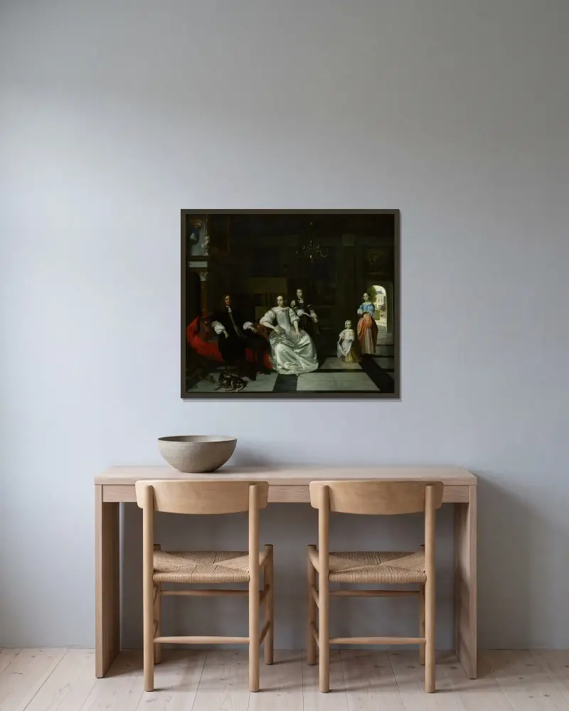 Die Familie Jacott-Hoppesack von Pieter De Hooch gerahmt an einer Wand