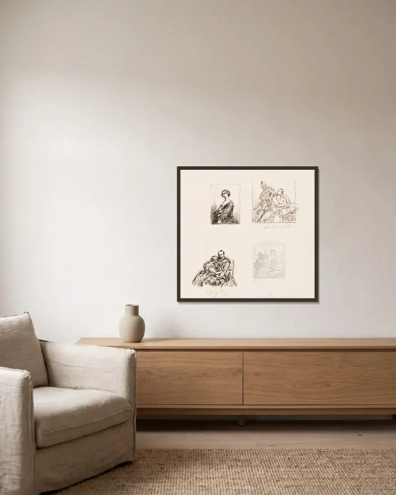 Archimedes and Three Portraits av Nicaise De Keyser inramad på en vägg