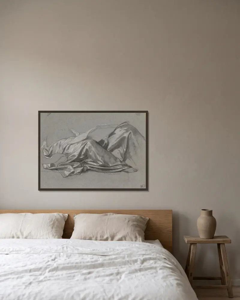 Draperat tyg till figuren som symboliserar renässansen av Nicaise De Keyser inramad på en vägg