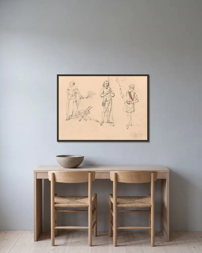 Figurer av Nicaise De Keyser inramad på en vägg