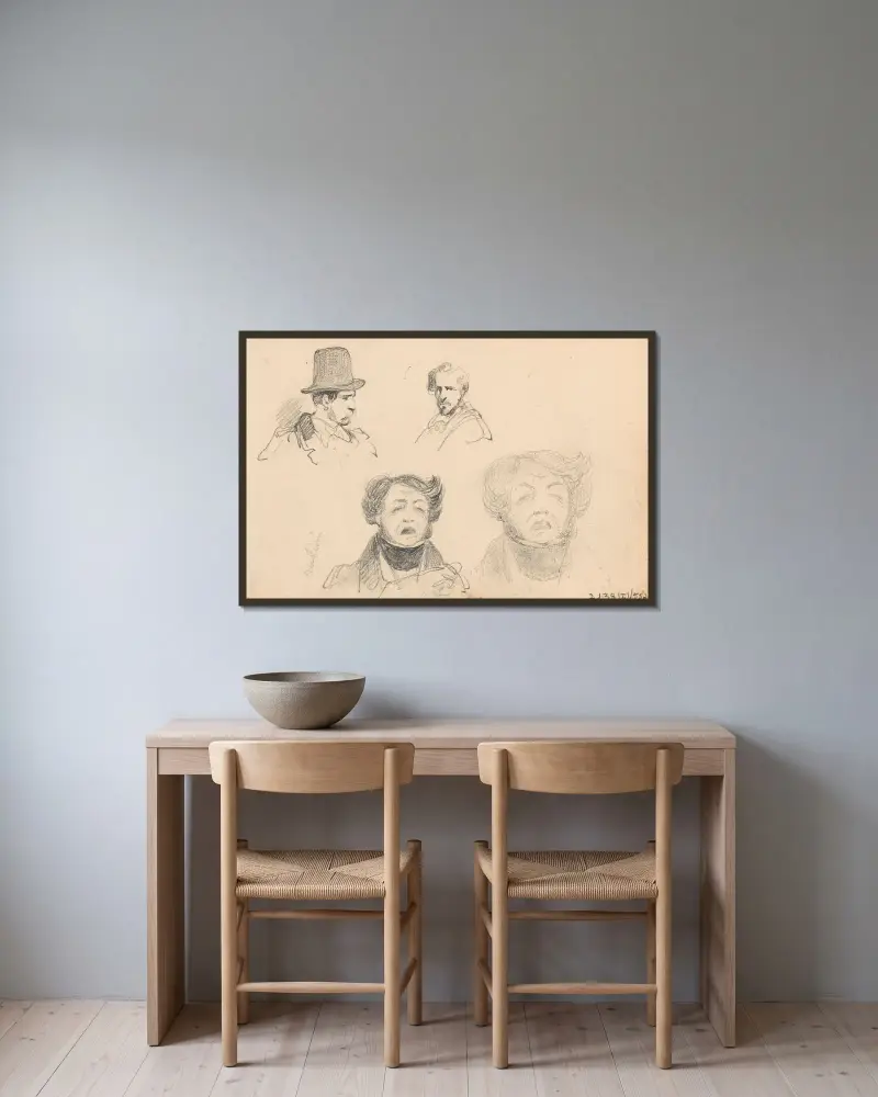 Vier Männerköpfe von Nicaise De Keyser gerahmt an einer Wand
