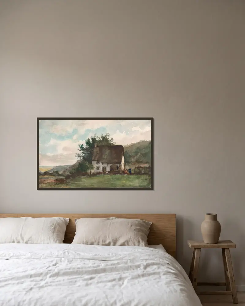 Landskap med hus 2 av Nicaise De Keyser inramad på en vägg
