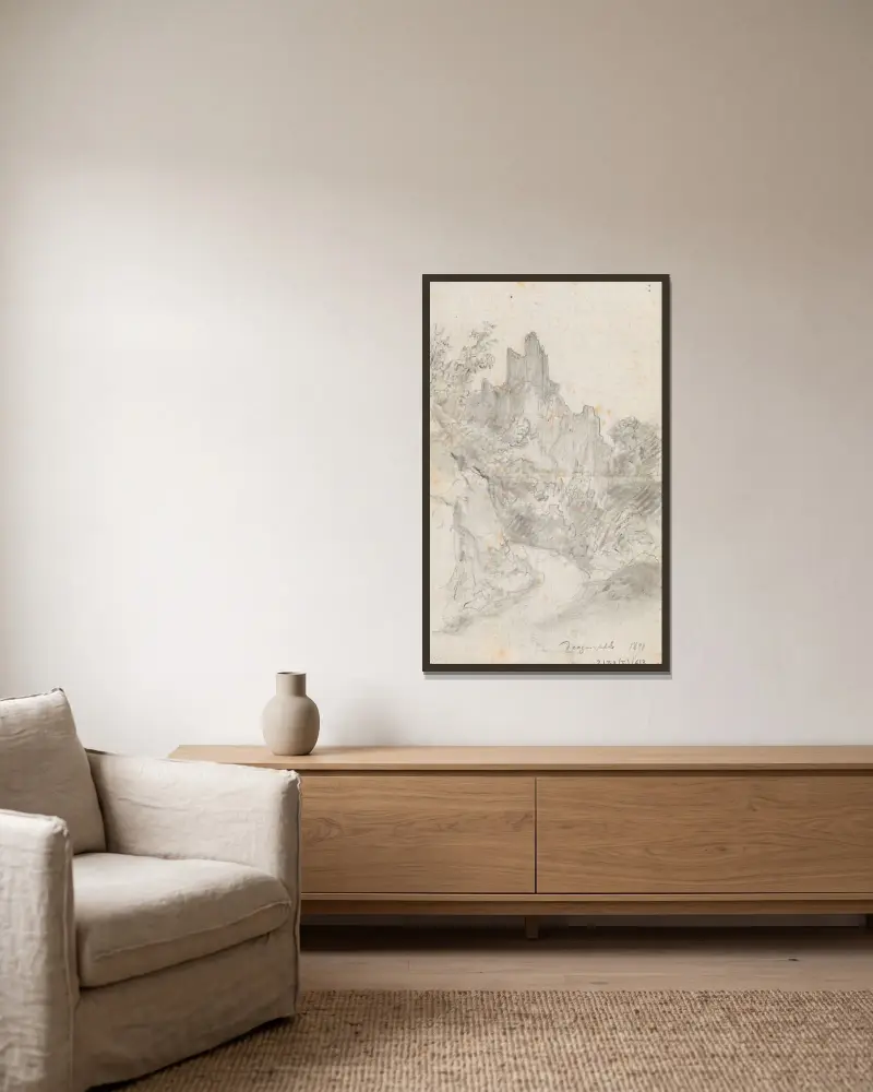 Landschaft mit Ruine von Nicaise De Keyser gerahmt an einer Wand