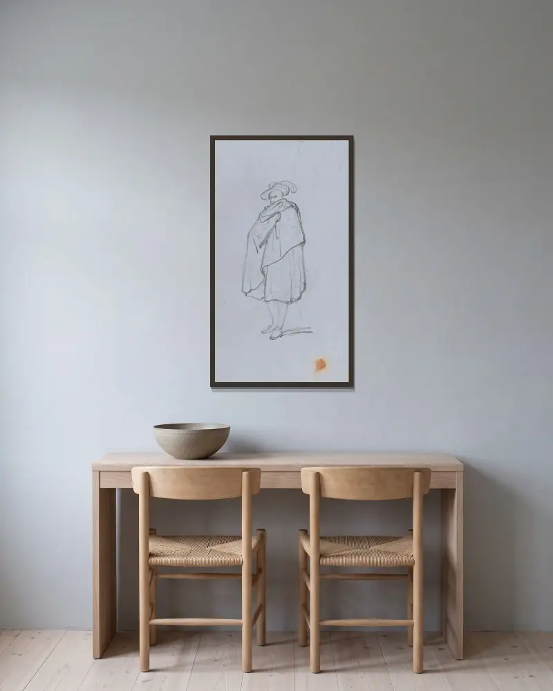 Mann mit Umhang von Nicaise De Keyser gerahmt an einer Wand