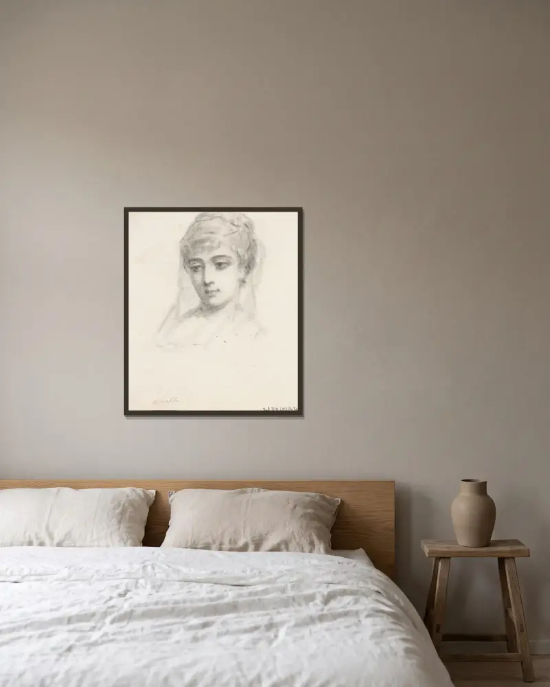 Porträtt av en kvinna av Nicaise De Keyser inramad på en vägg