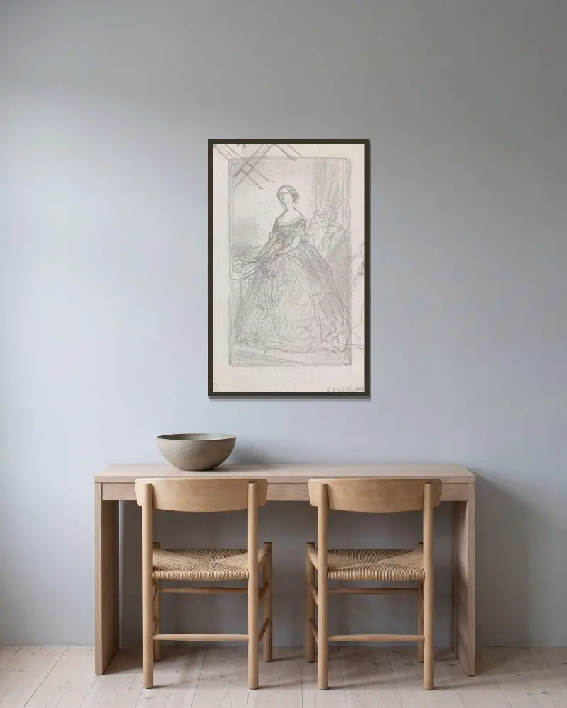 Porträtt av en kvinna av Nicaise De Keyser inramad på en vägg