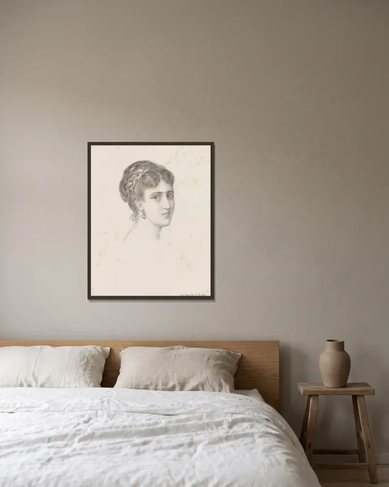 Porträtt av en kvinna av Nicaise De Keyser inramad på en vägg