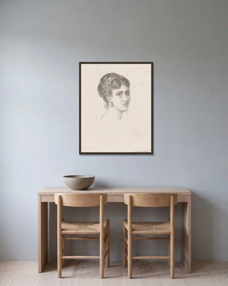 Porträtt av en kvinna av Nicaise De Keyser inramad på en vägg