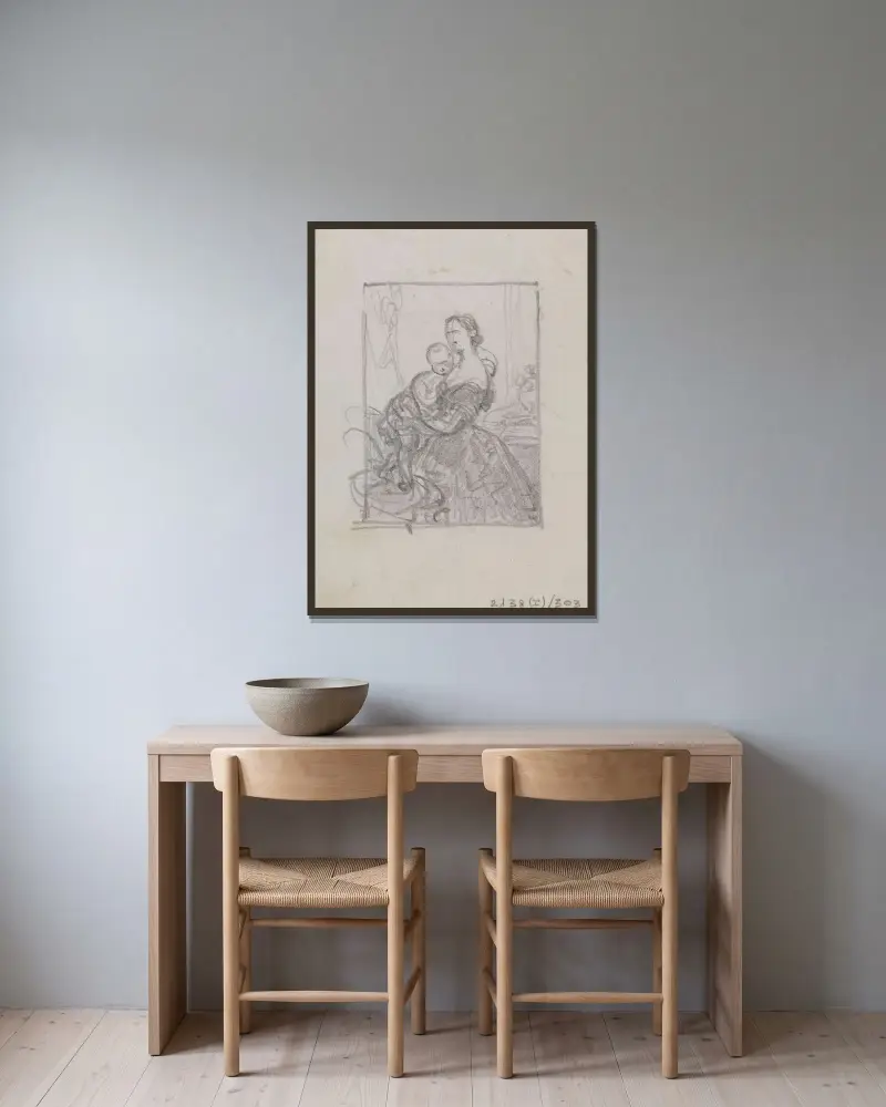 Porträtt av en kvinna och ett barn av Nicaise De Keyser inramad på en vägg
