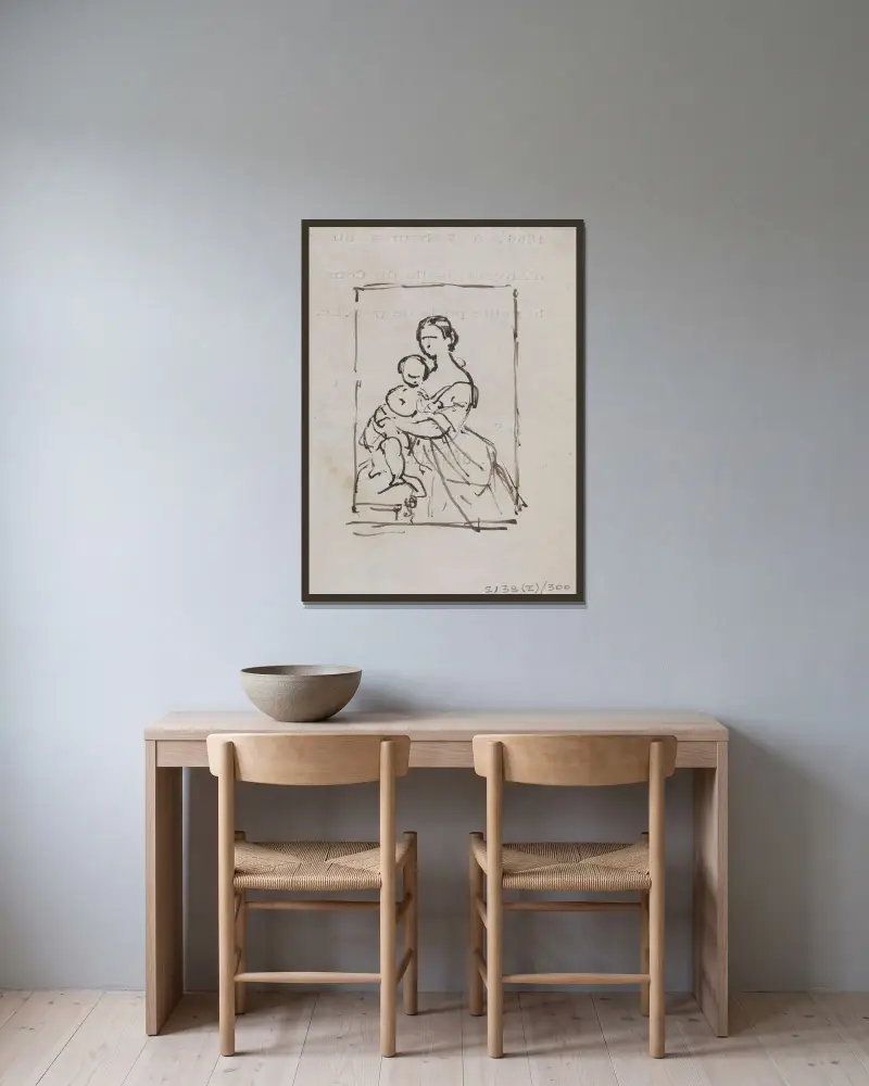 Porträtt av en kvinna och ett barn av Nicaise De Keyser inramad på en vägg