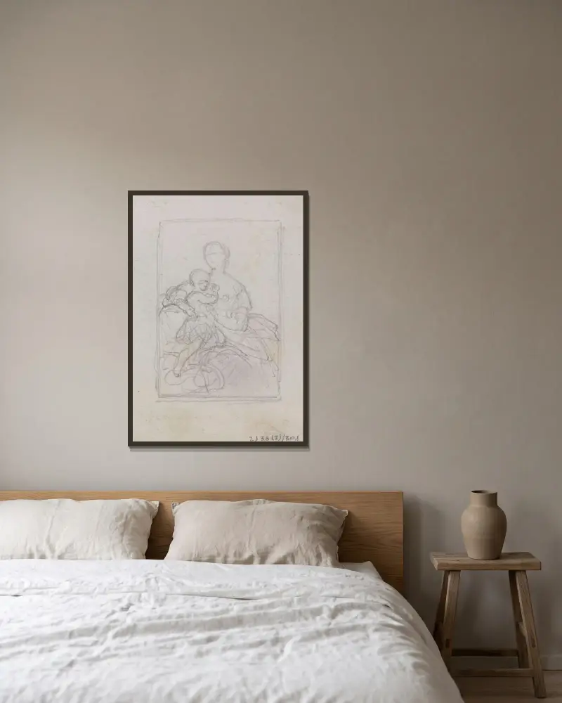 Porträtt av en kvinna och ett barn av Nicaise De Keyser inramad på en vägg