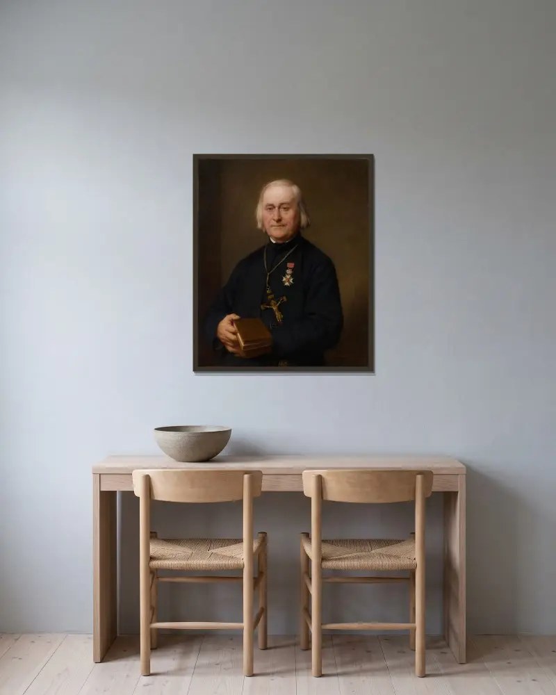 Porträtt av P.J. de Smet (1801–1873) av Nicaise De Keyser inramad på en vägg