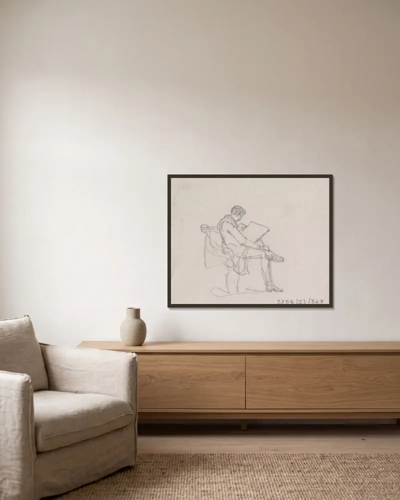 Sitzender lesender Mann von Nicaise De Keyser gerahmt an einer Wand