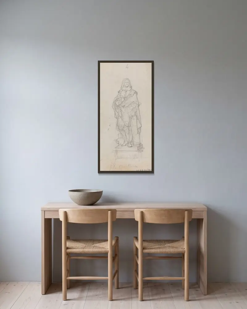 Statyn av målaren Jan Erasmus Quellinus av Nicaise De Keyser inramad på en vägg