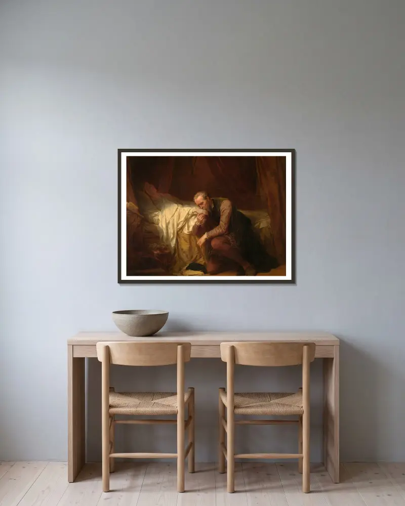 The Artist Michelangelo at the Deathbed of Vittoria Colonna av Nicaise De Keyser inramad på en vägg