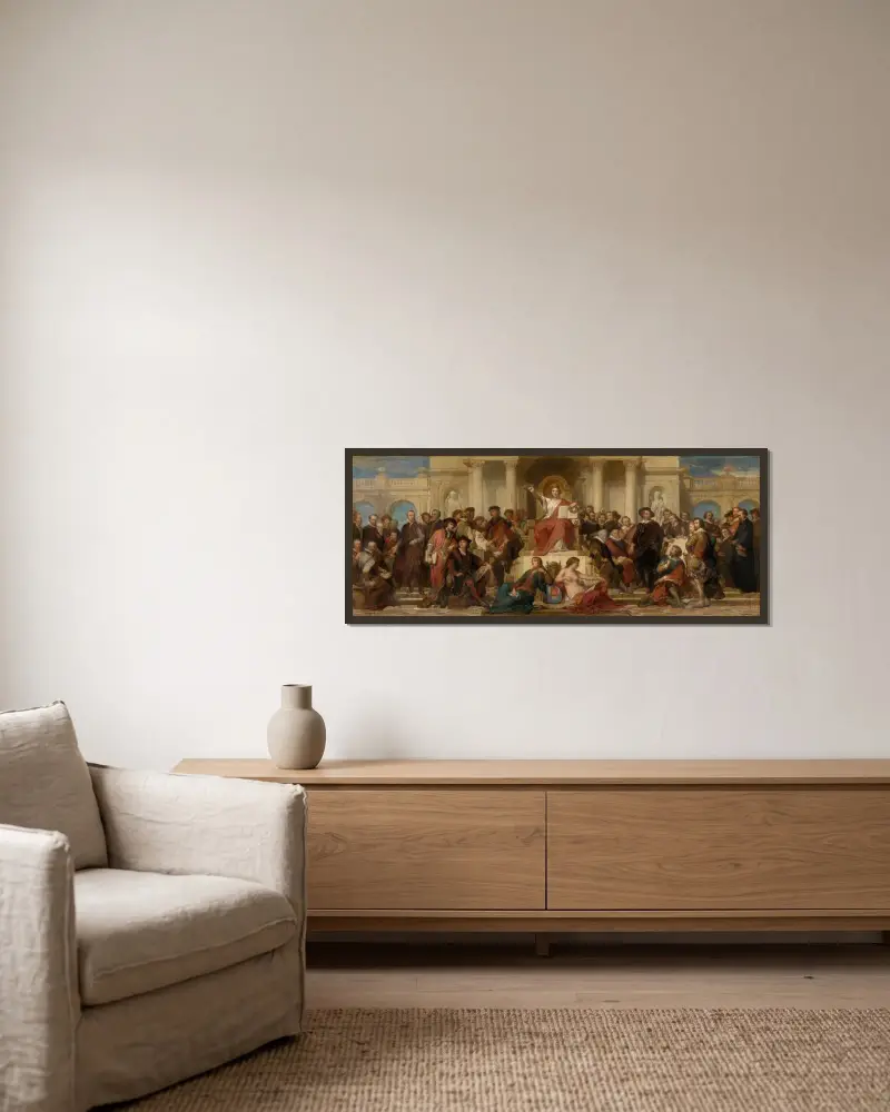Staden Antwerpen, gotik och renässans, omgiven av konstnärer av Nicaise De Keyser inramad på en vägg