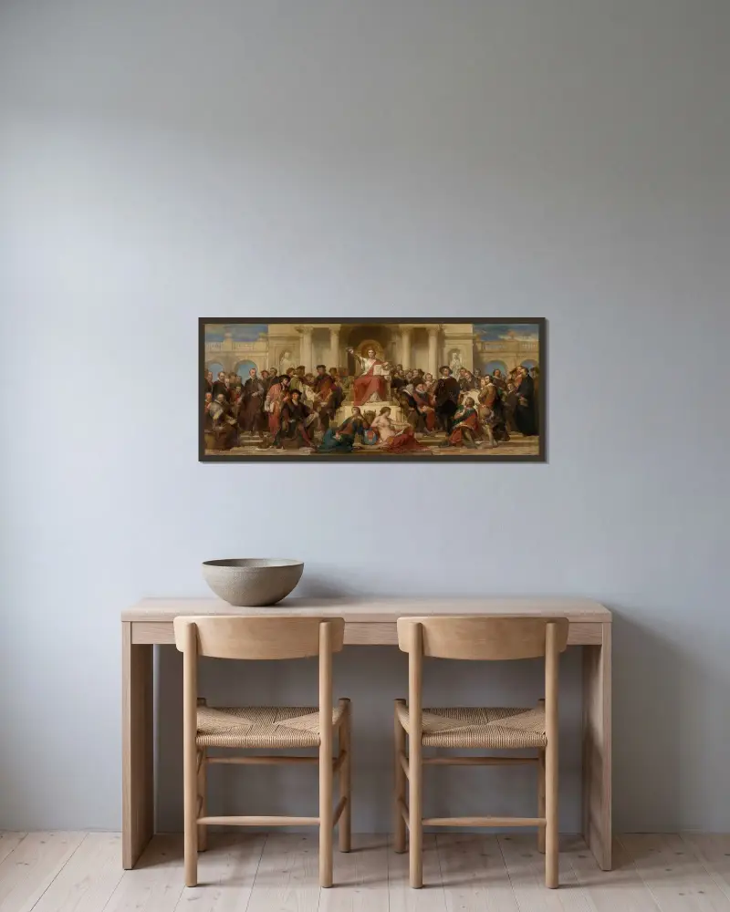 Staden Antwerpen, gotik och renässans, omgiven av konstnärer av Nicaise De Keyser inramad på en vägg