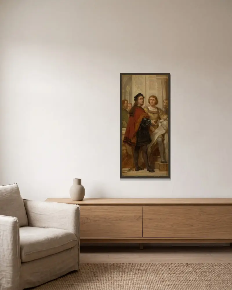 Målarna Rafael och Bernard van Orley av Nicaise De Keyser inramad på en vägg