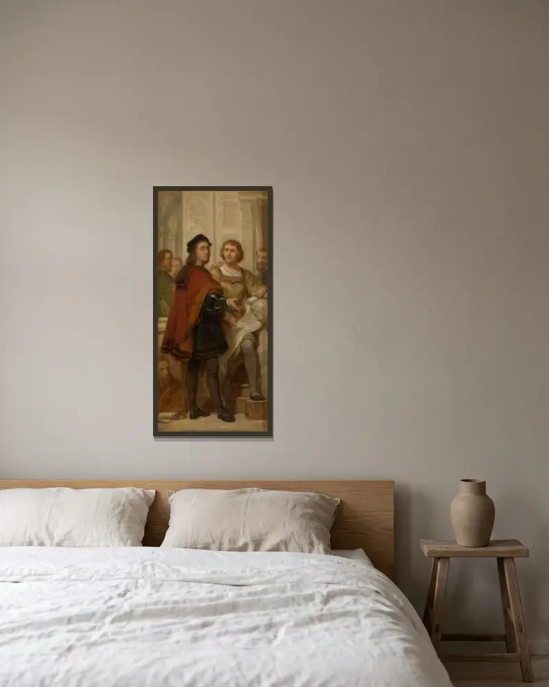 Målarna Rafael och Bernard van Orley av Nicaise De Keyser inramad på en vägg
