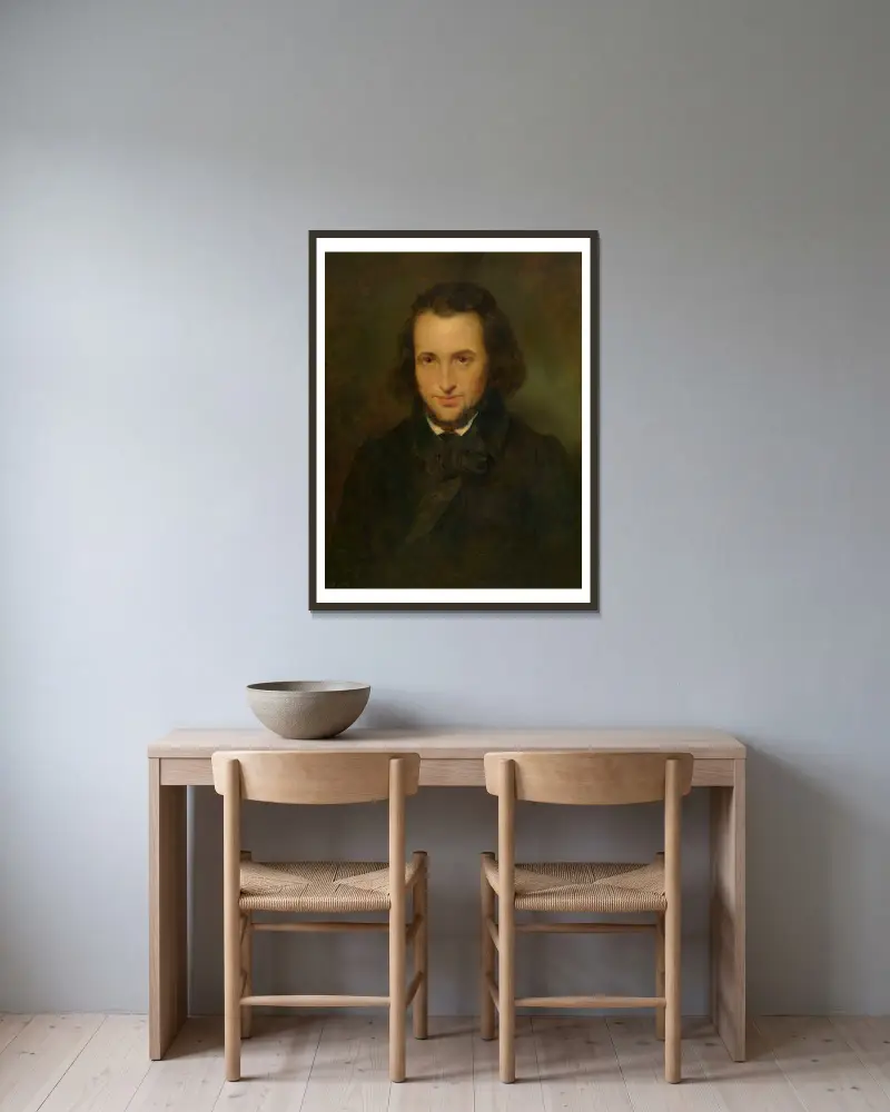 Der Drucker und Verleger Jozef-Ernest Buschmann von Nicaise De Keyser gerahmt an einer Wand