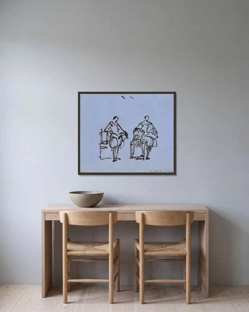 Two Postures av Nicaise De Keyser inramad på en vägg