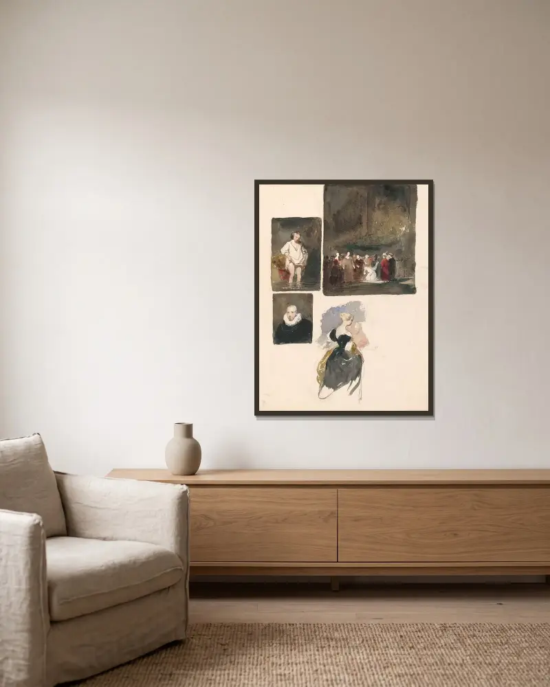 Woman Bathing in the River, Christ and the Adulteress, Cornelis van der Geest and Woman Seen from the Back av Nicaise De Keyser inramad på en vägg