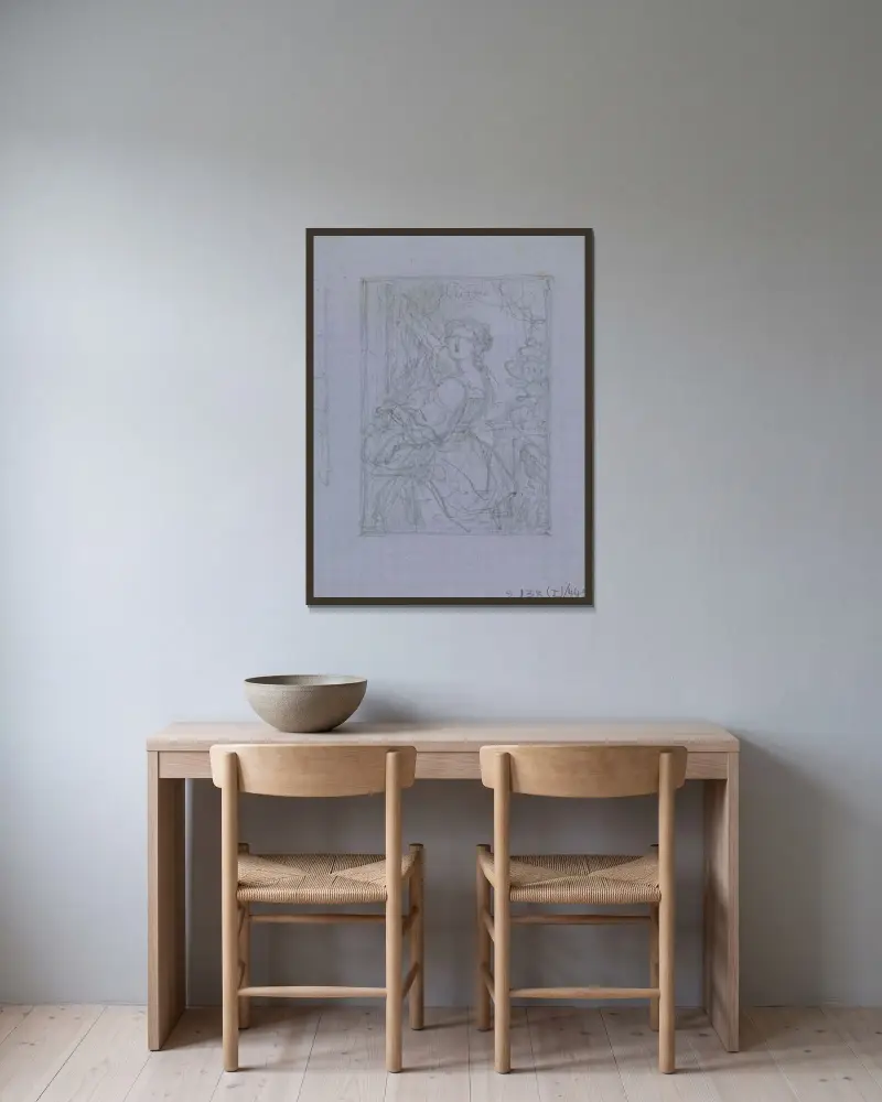 Frau mit Korb von Nicaise De Keyser gerahmt an einer Wand