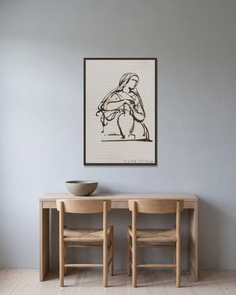 Kvinna med kanna av Nicaise De Keyser inramad på en vägg