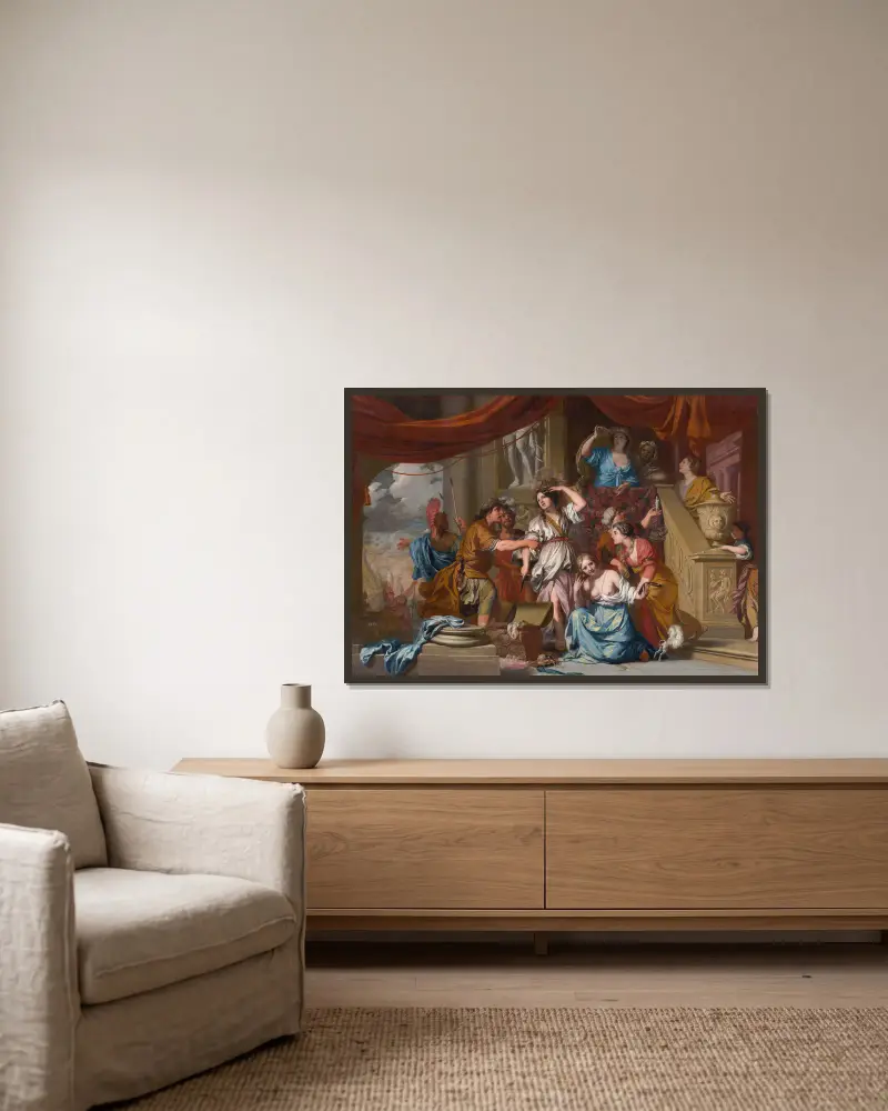Achilles unter den Töchtern des Lykomedes entdeckt von Gerard de Lairesse gerahmt an einer Wand