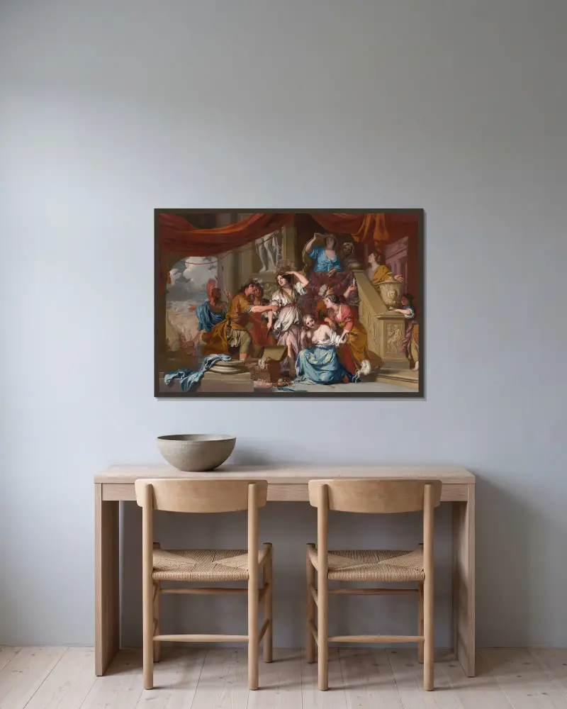 Achilles unter den Töchtern des Lykomedes entdeckt von Gerard de Lairesse gerahmt an einer Wand