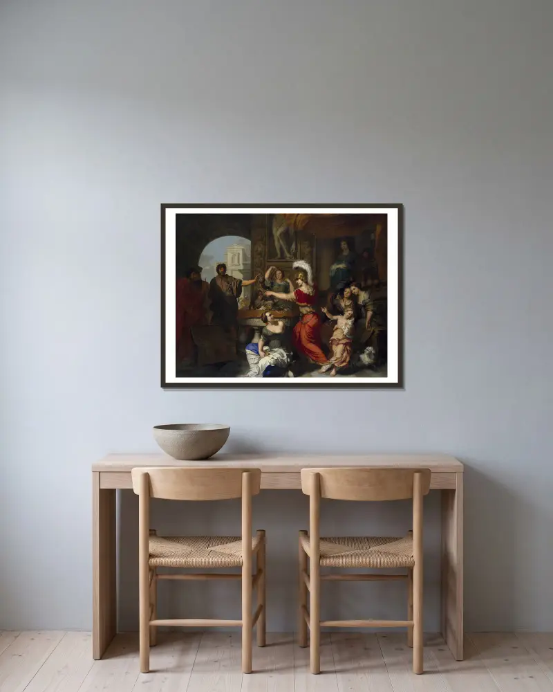 Achilles recognized by Ulysses at the Court of Lycomedes av Gerard de Lairesse inramad på en vägg