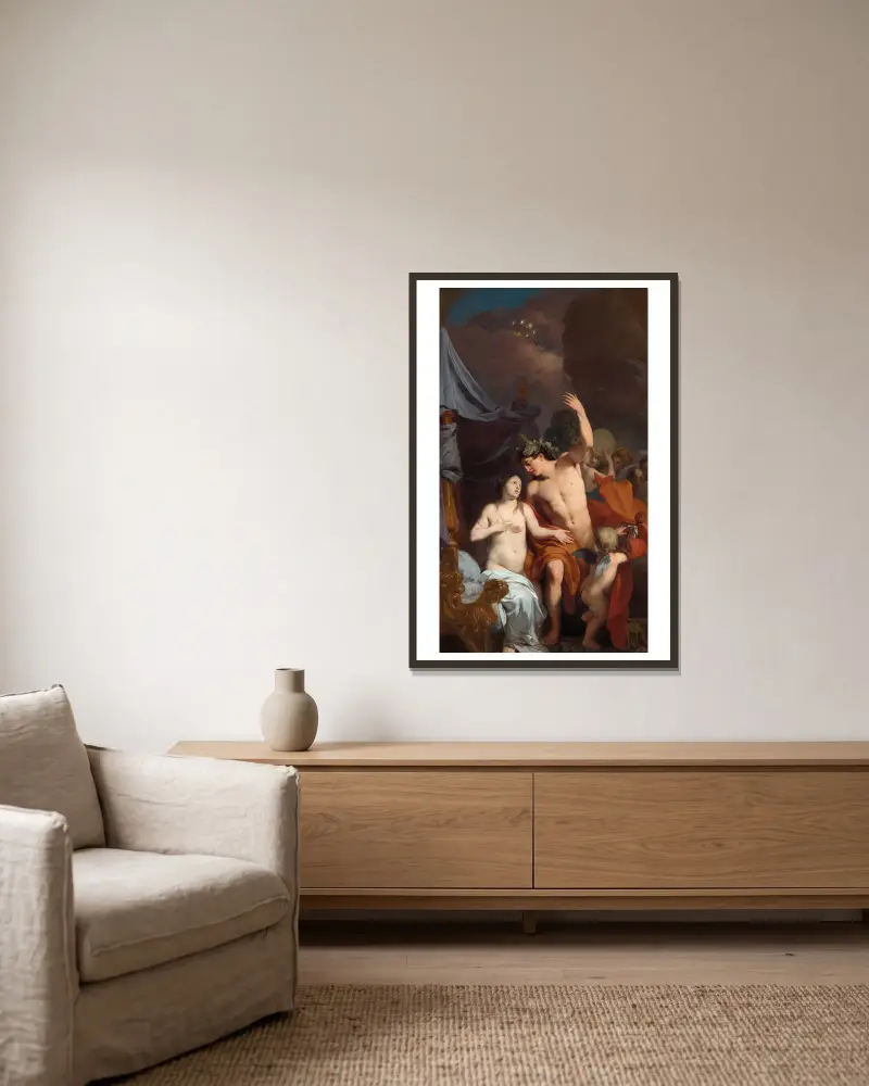 Bacchus and Ariadne av Gerard de Lairesse inramad på en vägg