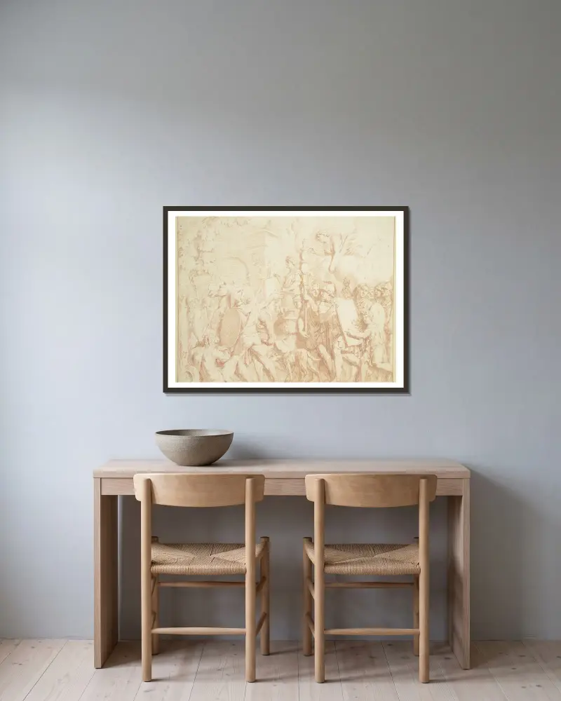 Ein Imperator zieht triumphierend in Rom ein av Gerard de Lairesse inramad på en vägg