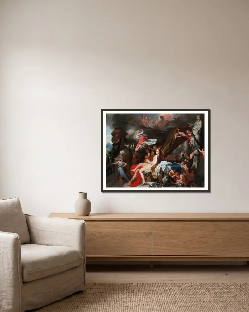 Hermes Ordering Calypso To Release Odysseus av Gerard de Lairesse inramad på en vägg