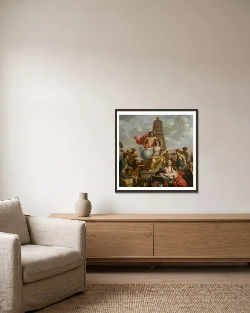 The City Virgin of Amsterdam av Gerard de Lairesse inramad på en vägg