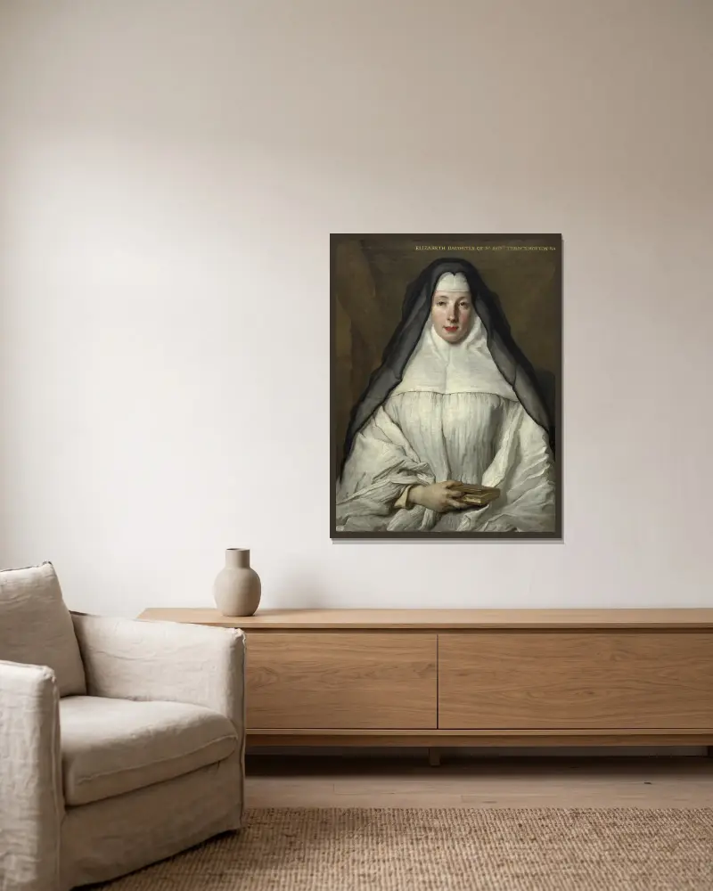 Elizabeth Throckmorton,Canoness of the Order of the Dames Augustines Anglaises av Nicolas de Largillière inramad på en vägg