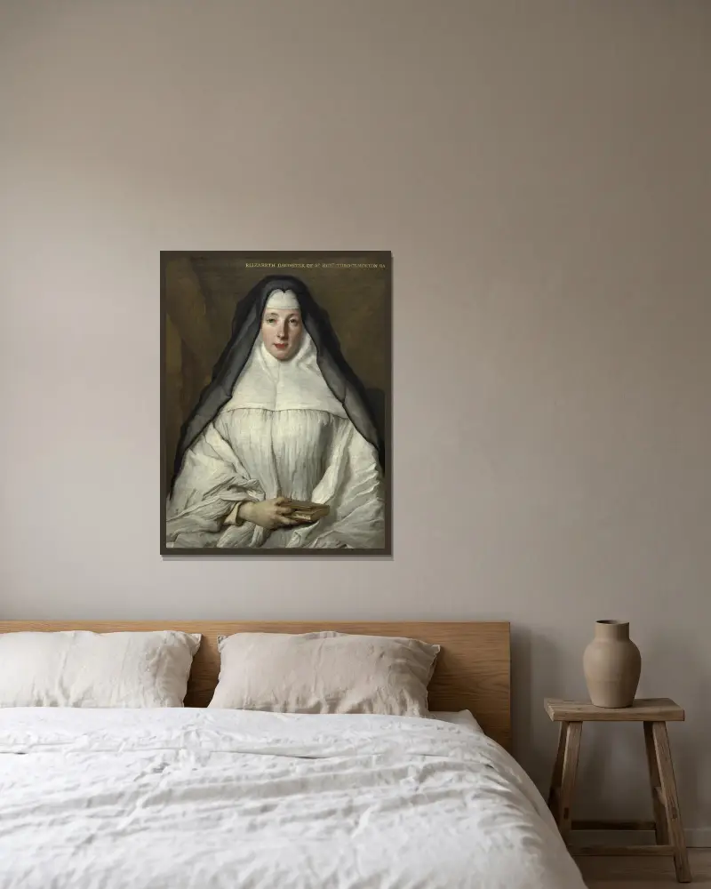 Elizabeth Throckmorton,Canoness of the Order of the Dames Augustines Anglaises av Nicolas de Largillière inramad på en vägg