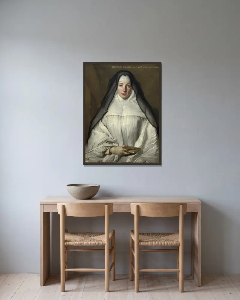 Elizabeth Throckmorton,Canoness of the Order of the Dames Augustines Anglaises av Nicolas de Largillière inramad på en vägg