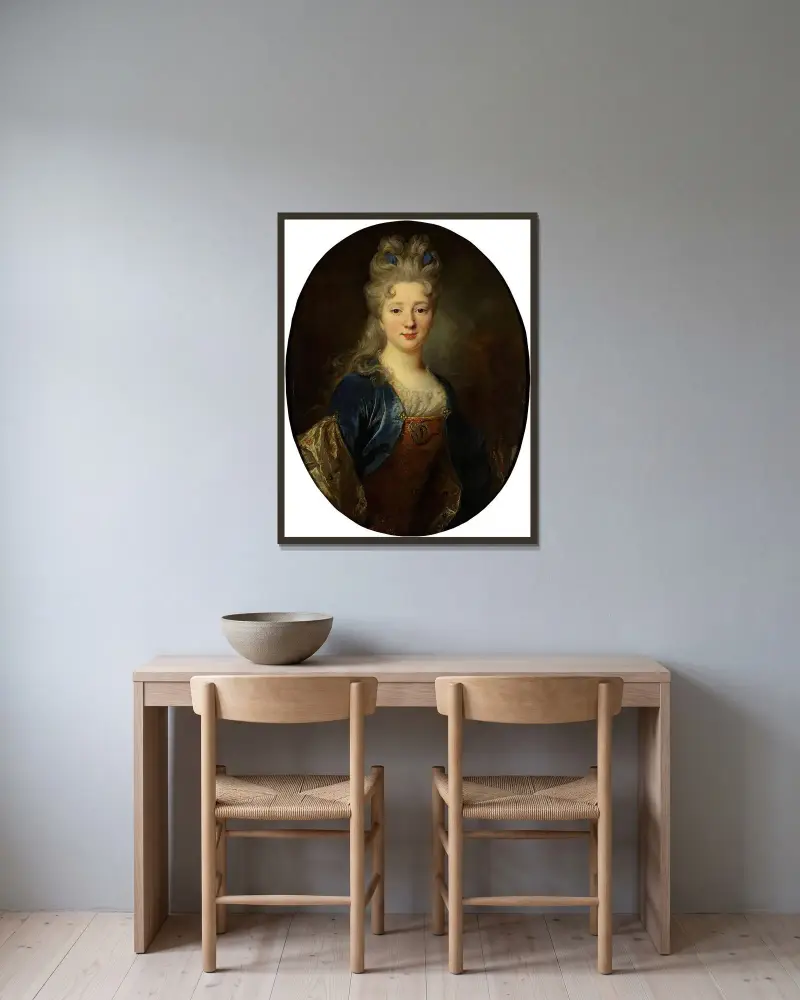 Kvinnoporträtt av Nicolas de Largillière inramad på en vägg
