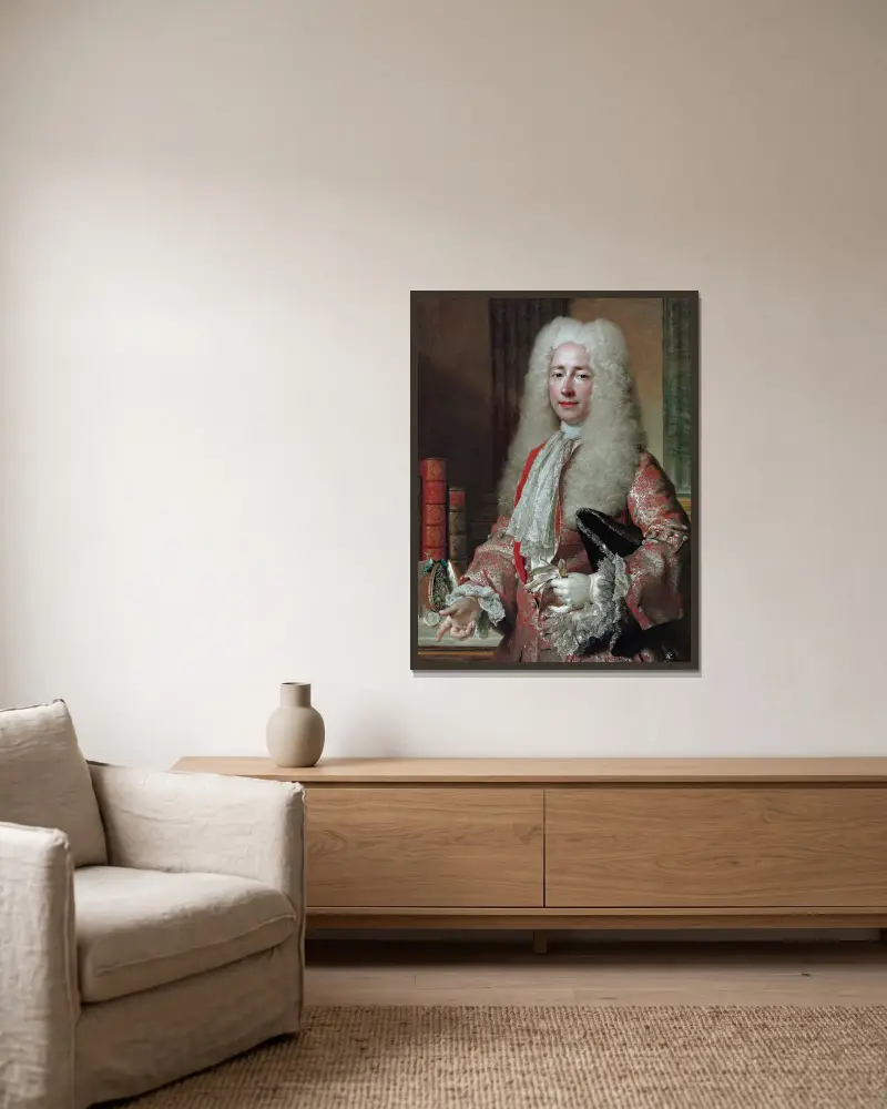 Portrait de Conrad Detlef, comte de Dehn av Nicolas de Largillière inramad på en vägg