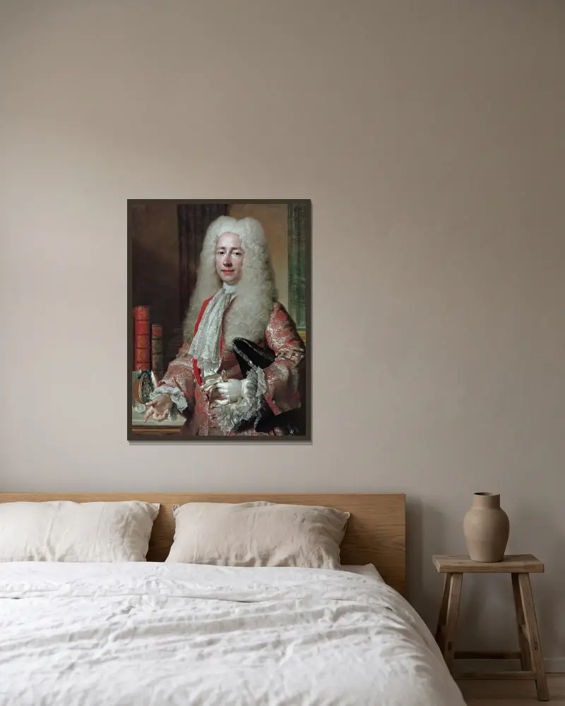 Portrait de Conrad Detlef, comte de Dehn av Nicolas de Largillière inramad på en vägg
